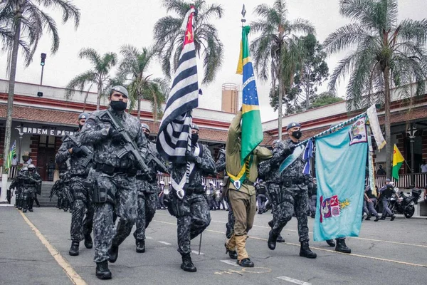サンパウロの軍事警察のショック部隊の第2大隊の87記念日 2021年5月7日ブラジル サンパウロ 軍事警察のショック警察の第2大隊の存在の87周年の記念 — ストック写真