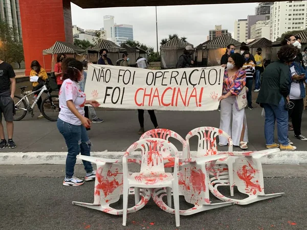 Jacarezinho Kişinin Hayatını Kaybettiği Operasyonu Sao Paulo Protesto Mayıs 2021 — Stok fotoğraf