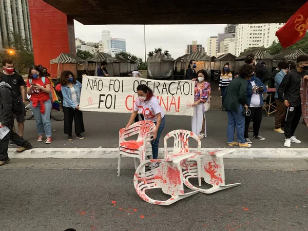 Protest Sao Paulo Mot Operation Som Lämnade Döda Jacarezinho Maj — Stockfoto
