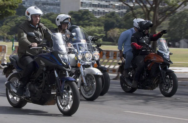 Bolsonaro Participe Tour Moto Dans Les Rues Brasilia Mai 2021 — Photo
