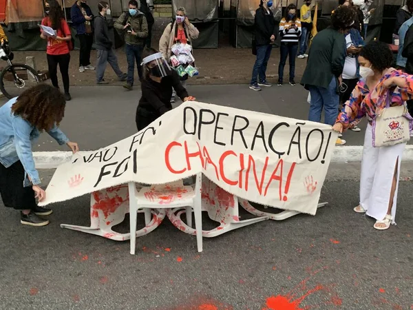 Protest Sao Paulo Przeciwko Operacji Która Pozostawiła Zabitych Jacarezinho Maja — Zdjęcie stockowe