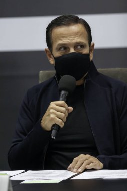  SP Hükümet Kültür Tanıtım Programlarının başlatılması. 11 Mayıs 2021, Sao Paulo, Brezilya: Sao Paulo Valisi Joao Doria (PSDB), başkentin güneyindeki Palacio dos Bandeirantes 'de düzenlenen basın toplantısında, bir yatırım duyurusu yaptı. 