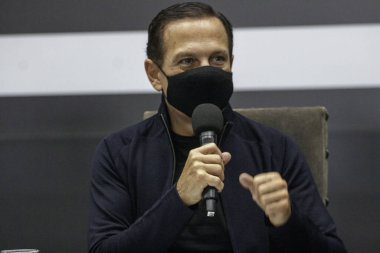  SP Hükümet Kültür Tanıtım Programlarının başlatılması. 11 Mayıs 2021, Sao Paulo, Brezilya: Sao Paulo Valisi Joao Doria (PSDB), başkentin güneyindeki Palacio dos Bandeirantes 'de düzenlenen basın toplantısında, bir yatırım duyurusu yaptı. 