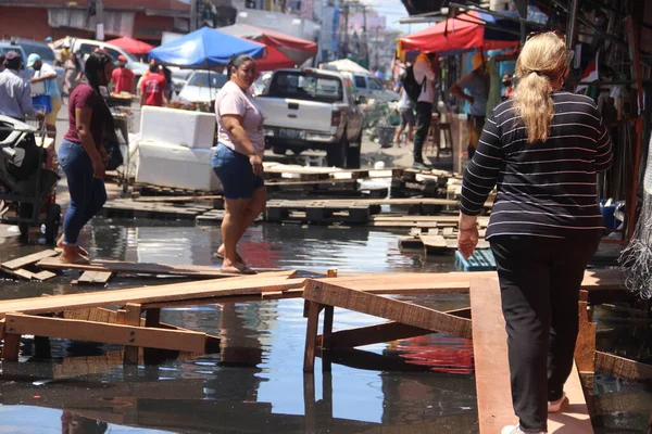 Construcción Puentes Para Reducir Los Impactos Causados Por Inundación Manaus — Foto de Stock