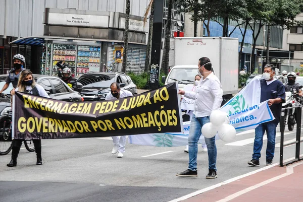 Verpleegkundigen Protesteren Sao Paulo Mei 2021 Sao Paulo Brazilië Verpleegkundigen — Stockfoto