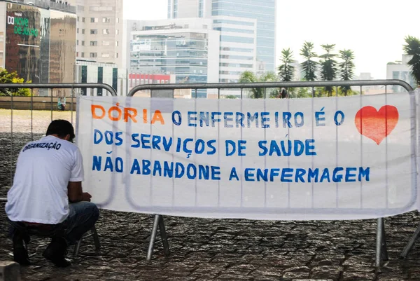 상파울루에서 간호사들 시위를 벌이고 2021 파울로 브라질 전문가들 부문의 단체들 — 스톡 사진
