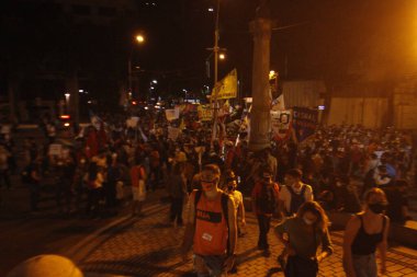 Rio de Janeiro Federal Üniversitesi 'nde fon kesintisine karşı protesto. 14 Mayıs 2021, Rio de Janeiro, Brezilya: Rio de Janeiro Federal Üniversitesi öğrencileri  