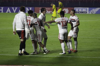 Sao Paulo, Paulista Futbol Şampiyonası 'nın yarı finalinde Mirassol' a karşı. 16 Mayıs 2021, Sao Paulo, Brezilya: 2021 Paulista Futbol Şampiyonası 'nın yarı finalinde Sao Paulo ile Mirassol arasında oynanan maç Morumbi Stadyumu' nda oynanacak.