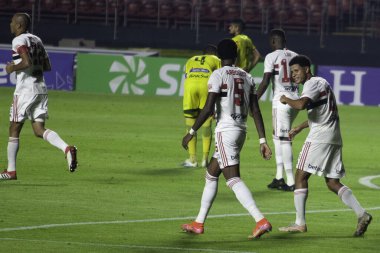 Sao Paulo, Paulista Futbol Şampiyonası 'nın yarı finalinde Mirassol' a karşı. 16 Mayıs 2021, Sao Paulo, Brezilya: 2021 Paulista Futbol Şampiyonası 'nın yarı finalinde Sao Paulo ile Mirassol arasında oynanan maç Morumbi Stadyumu' nda oynanacak.