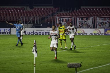 Sao Paulo, Paulista Futbol Şampiyonası 'nın yarı finalinde Mirassol' a karşı. 16 Mayıs 2021, Sao Paulo, Brezilya: 2021 Paulista Futbol Şampiyonası 'nın yarı finalinde Sao Paulo ile Mirassol arasında oynanan maç Morumbi Stadyumu' nda oynanacak.