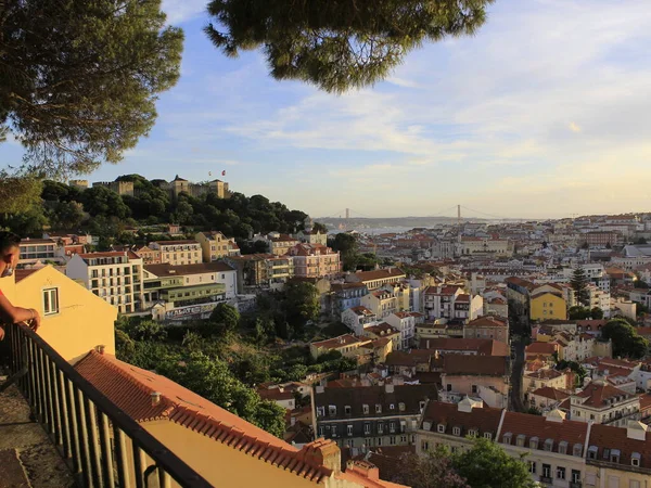 May 2021 Lisbon Portugal Tourists Enjoy Sunset Miradouro Graca One — Stock Photo, Image