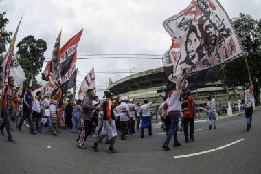 23 Mayıs 2021, Sao Paulo, Brezilya: Sao Paulo taraftarları, Cicero Pompeu 'da düzenlenen 2021 Paulista Şampiyonası finali için geçerli olan Palmeiras maçından önce bir kalabalığa neden oldu. 