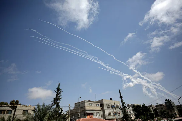 从加沙向以色列发射火箭 2021年5月21日 巴勒斯坦 显示加沙地带 巴勒斯坦领土 — 图库照片
