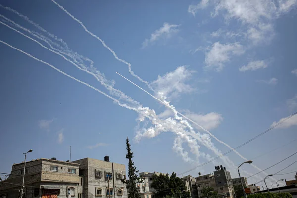 Rakety Odpálené Gazy Směrem Izraeli Května 2021 Palestina Gazy Ukaž — Stock fotografie