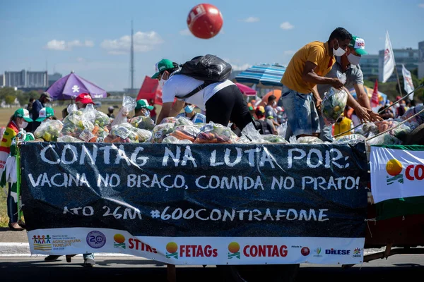 Centrales Sindicales Movimientos Sociales Protestan Contra Hambre Brasilia Mayo 2021 — Foto de Stock