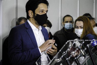 Sao Paulo Belediye Başkanı Covid-19 'a karşı aşılara katılıyor. 28 Mayıs 2021, Sao Paulo, Brezilya: 40 yaşın üzerindeki komorbiti ve BPC 'de kalıcı engelli insanlar için Covid-19 aşısının başlangıcı