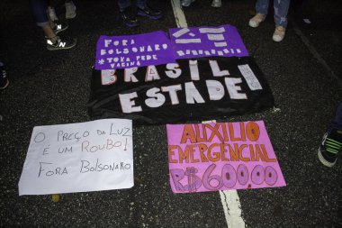 Bolsonaro hükümetine karşı protesto Porto Alegre. 29 Mayıs 2021, Porto Alegre, Brezilya: Cumhurbaşkanı Jair Bolsonaro hükümetine karşı protestocular, sol partiler ve sendika merkezleriyle bağlantılı protestocular 