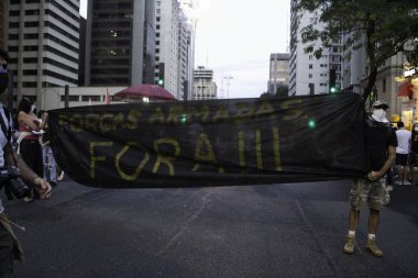 Bolsonaro hükümetine karşı protesto Porto Alegre. 29 Mayıs 2021, Porto Alegre, Brezilya: Cumhurbaşkanı Jair Bolsonaro hükümetine karşı protestocular, sol partiler ve sendika merkezleriyle bağlantılı protestocular 