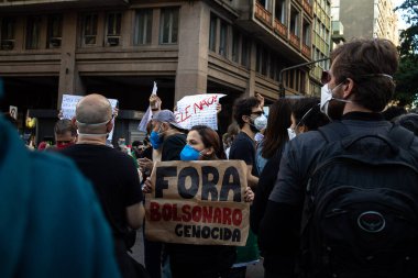 Bolsonaro hükümetine karşı protesto Porto Alegre. 29 Mayıs 2021, Porto Alegre, Brezilya: Cumhurbaşkanı Jair Bolsonaro hükümetine karşı protestocular, sol partiler ve sendika merkezleriyle bağlantılı protestocular 