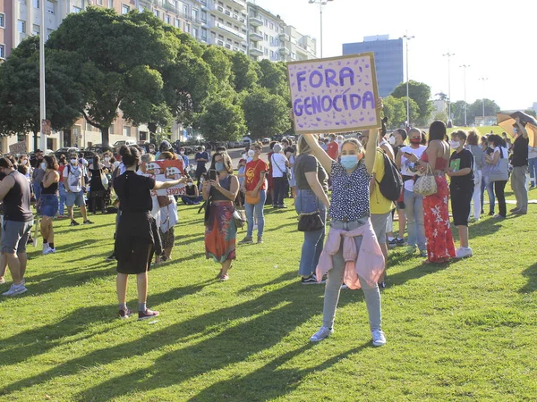 Демонстрація Проти Президента Бразилії Хайра Болсонаро Лісабоні Португалія 2021 Травня — стокове фото