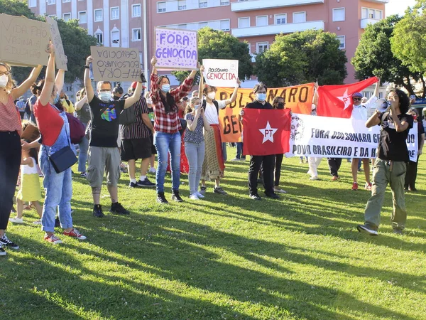 Демонстрация Против Президента Бразилии Хаира Болсонаро Лиссабоне Португалия Мая 2021 — стоковое фото