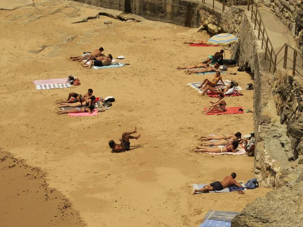 May 2021 Lisbon Portugal Movement Bathers Azarujinha Beach Estoril Coast — Stock Photo, Image