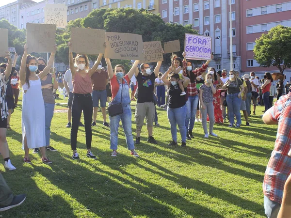 Manifestazione Contro Presidente Del Brasile Jair Bolsonaro Lisbona Portogallo Maggio — Foto Stock