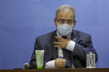 Brezilya 'da Annelik Ölümünü Azaltma Günü' ne ciddi bir gönderme. 31 Mayıs 2021, Sao Paulo, Brezilya: Bolsonaro Hükümeti Sağlık Bakanı Marcelo Queiroga, Ulusal Azaltma Günü 'ne Katılıyor 