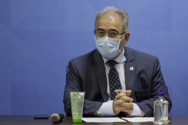 Brezilya 'da Annelik Ölümünü Azaltma Günü' ne ciddi bir gönderme. 31 Mayıs 2021, Sao Paulo, Brezilya: Bolsonaro Hükümeti Sağlık Bakanı Marcelo Queiroga, Ulusal Azaltma Günü 'ne Katılıyor 