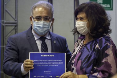 Brezilya 'da Annelik Ölümünü Azaltma Günü' ne ciddi bir gönderme. 31 Mayıs 2021, Sao Paulo, Brezilya: Bolsonaro Hükümeti Sağlık Bakanı Marcelo Queiroga, Ulusal Azaltma Günü 'ne Katılıyor 