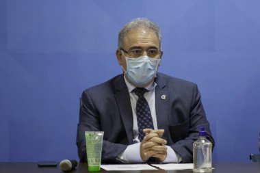 Brezilya 'da Annelik Ölümünü Azaltma Günü' ne ciddi bir gönderme. 31 Mayıs 2021, Sao Paulo, Brezilya: Bolsonaro Hükümeti Sağlık Bakanı Marcelo Queiroga, Ulusal Azaltma Günü 'ne Katılıyor 