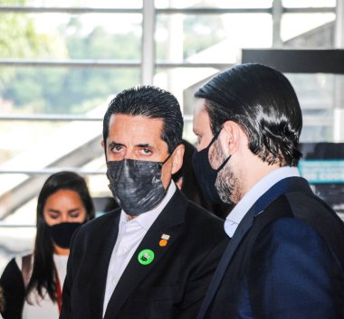 Sao Paulo valisi Joao Doria, Vila Olimpia 'nın sürdürülebilir tren istasyonunu açtı. 1 Haziran 2021, Sao Paulo, Brezilya: Metropolitan Taşımacılık Sekreteri Alexandre Baldy, 