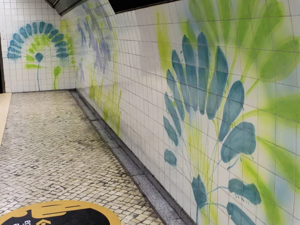 Πιο Όμορφα Σταθμούς Του Μετρό Στη Λισαβόνα Σταθμός Laranjeiras Ιουνίου — Φωτογραφία Αρχείου