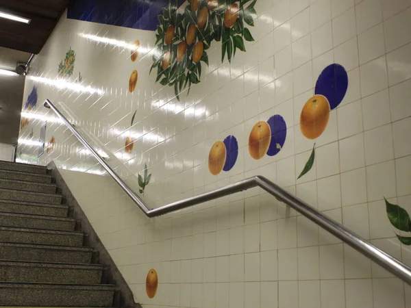 里斯本最漂亮的地铁站 拉兰吉拉斯车站 2021年6月2日 葡萄牙里斯本 艺术家罗兰多 萨诺盖拉与雕塑家费尔南多 孔杜托在拉兰吉拉斯车站合作创作的美丽 — 图库照片