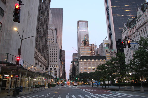Quiet New York City at Dawn. June 2, 2021, New York, USA: The beautiful quiet view of New York City streets is captured at dawn while everyone is still getting ready to hit the streets