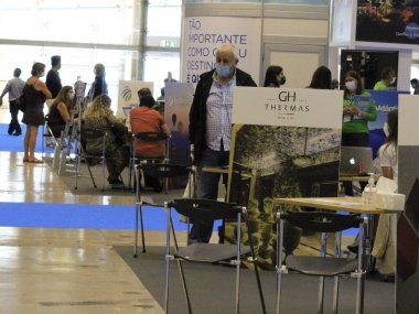 Portekiz 'de turizm. 5 Haziran 2021, Lizbon, Portekiz: Lizbon Seyahat Borsası Hareketi, bu Cumartesi (5), Portekiz 'i tanımak için çok sayıda tur paketi sunuyor. Tur şirketi Lizbon Uluslararası Fuarı 'nda.