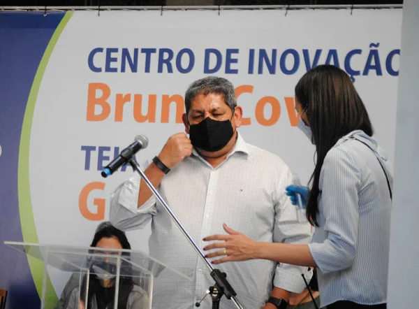 Sao Paulo Belediye Başkanı Ricardo Nunes Bruno Covas Yeşil Yenilik Merkezi 'ni açıyor. 5 Haziran, Sao Paulo, Brezilya: Sao Paulo Belediye Başkanı Ricardo Nunes, Bruno Covas Yeşil Sampa Yenilik Merkezi 'nin açılış töreninde