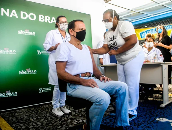 Sao Paulo Valisi Joao Doria Kovid Karşı Ikinci Doz Coronavac — Stok fotoğraf