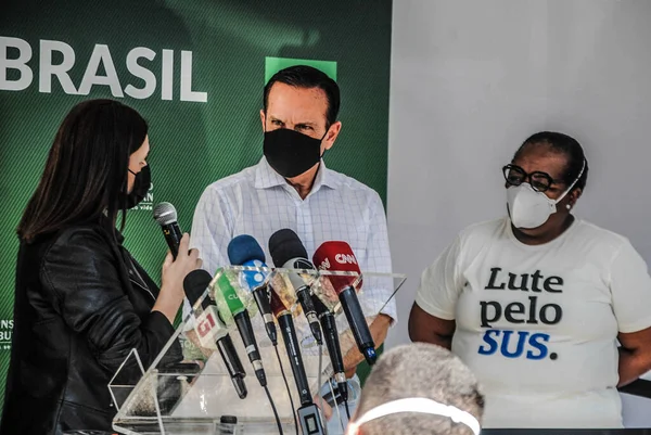 Sao Paulo Valisi Joao Doria Kovid Karşı Ikinci Doz Coronavac — Stok fotoğraf