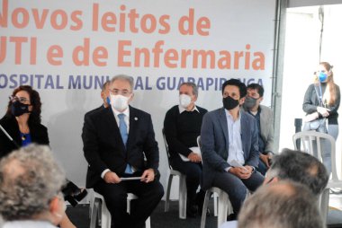 Sao Paulo 'daki Guarapiranga Hastanesi' nde yeni Covid-19 yataklarının açılışı. 11 Haziran 2021, Sao Paulo, Brezilya: Sağlık Bakanı Marcelo Queiroga, Guarapiranga Şehir Hastanesi 'nde 65 yeni Covid-19 yatağının teslimatına katıldı. 