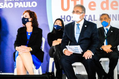 Sao Paulo 'daki Guarapiranga Hastanesi' nde yeni Covid-19 yataklarının açılışı. 11 Haziran 2021, Sao Paulo, Brezilya: Sağlık Bakanı Marcelo Queiroga, Guarapiranga Şehir Hastanesi 'nde 65 yeni Covid-19 yatağının teslimatına katıldı. 