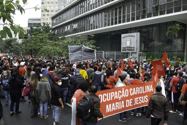 Protestujący Związani Protestem Ruchu Bezdomnych Robotników Mieszkania Przed Ratuszem Sao — Zdjęcie stockowe