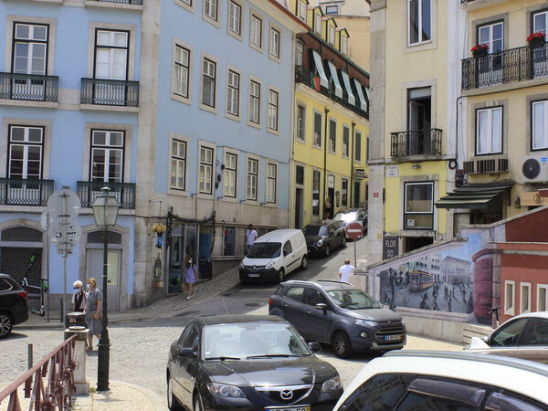 Movement of people through streets of center of Lisbon. June 12, 2021, Lisbon, Potugal: Movement of people through streets of Lisbon downtown, capital of Portugal, amidst coronavirus pandemic