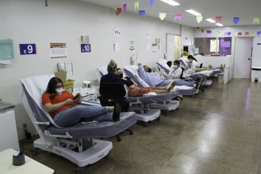 Federal Bölgenin Kan Merkezi, Dünya Kan Bağışı Günü. 14 Haziran 2021, Brasilia, Federal Bölge, Brezilya: Dünya Kan Bağışı Günü sırasında Asa Norte, Brasilia 'da bulunan Federal Bölgede Kan Hareketi