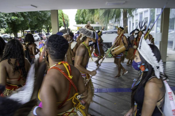 Índios Território Indígena Coroa Vermelha Protestam Brasília Junho 2021 Brasília — Fotografia de Stock