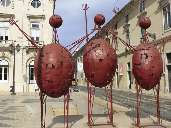Vista Esculturas Praça Municipal Lisboa Capital Portugal Onde Está Localizado — Fotografia de Stock