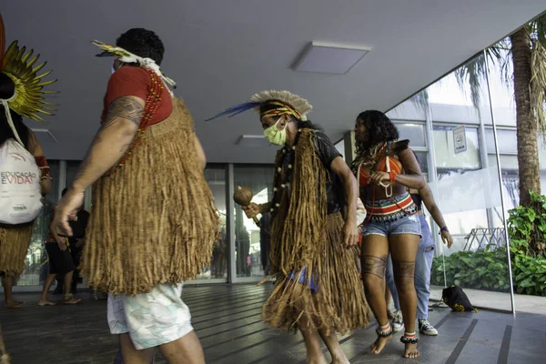 Índios Território Indígena Coroa Vermelha Protestam Brasília Junho 2021 Brasília — Fotografia de Stock