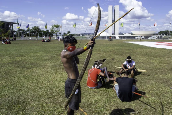 Коренные Народы Протестуют Эспланаде Министерств Бразилии Июня 2021 Мбаппе Федеральный — стоковое фото