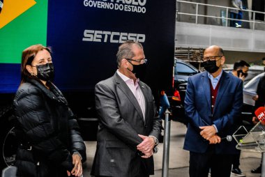  Sao Paulo 'da Covid-19' a karşı 2.2 milyon yeni doz Butantan aşısı salınıyor. 18 Haziran 2021, Sao Paulo, Brezilya: Sao Paulo Valisi Joao Doria, 2.2 milyon yeni Butantan aşısı salınırken Covid-19 'a karşı Ulus tarafından