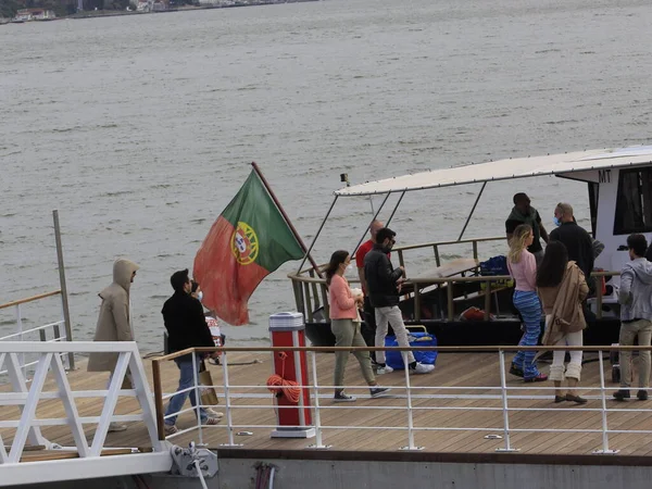 Movement Tourists Transtejo Fluvial Line Which Part Lisbon Public Transport — Stock Photo, Image